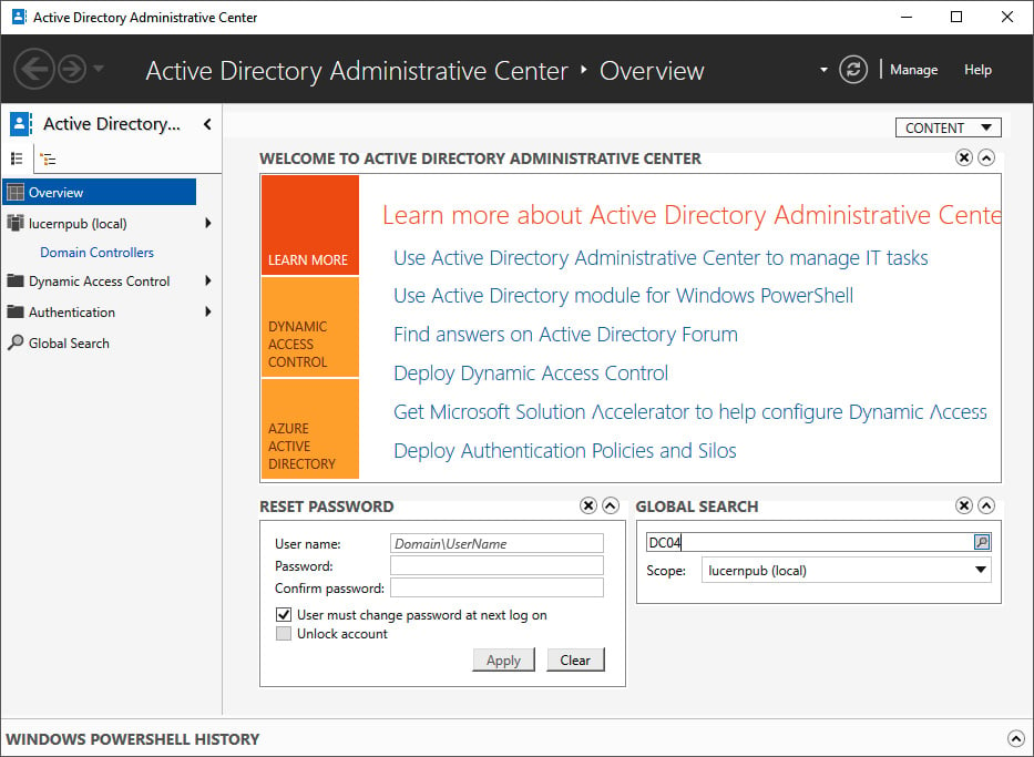 Figure 2.18 – Searching for an object using Global Search in the Active Directory Administrative Center
