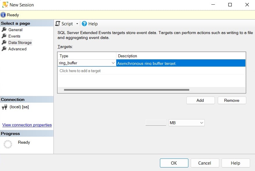 Figure 2.5 – The Data Storage page of the New Session dialog
