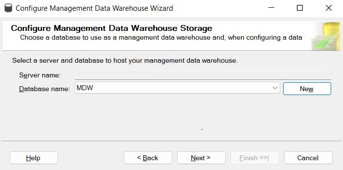 Figure 2.6 – The Configure Management Data Warehouse Storage screen
