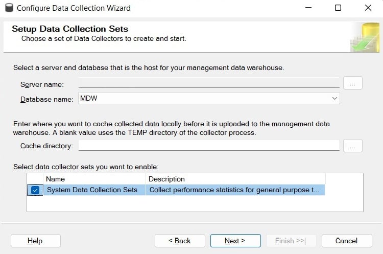 Figure 2.8 – The Setup Data Collection Sets screen
