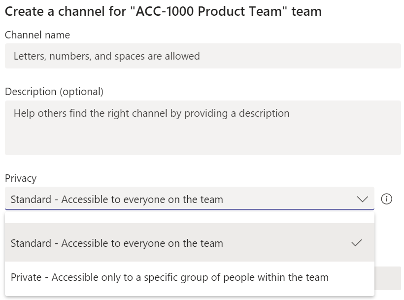 Figure 8.29: Channel Privacy Options