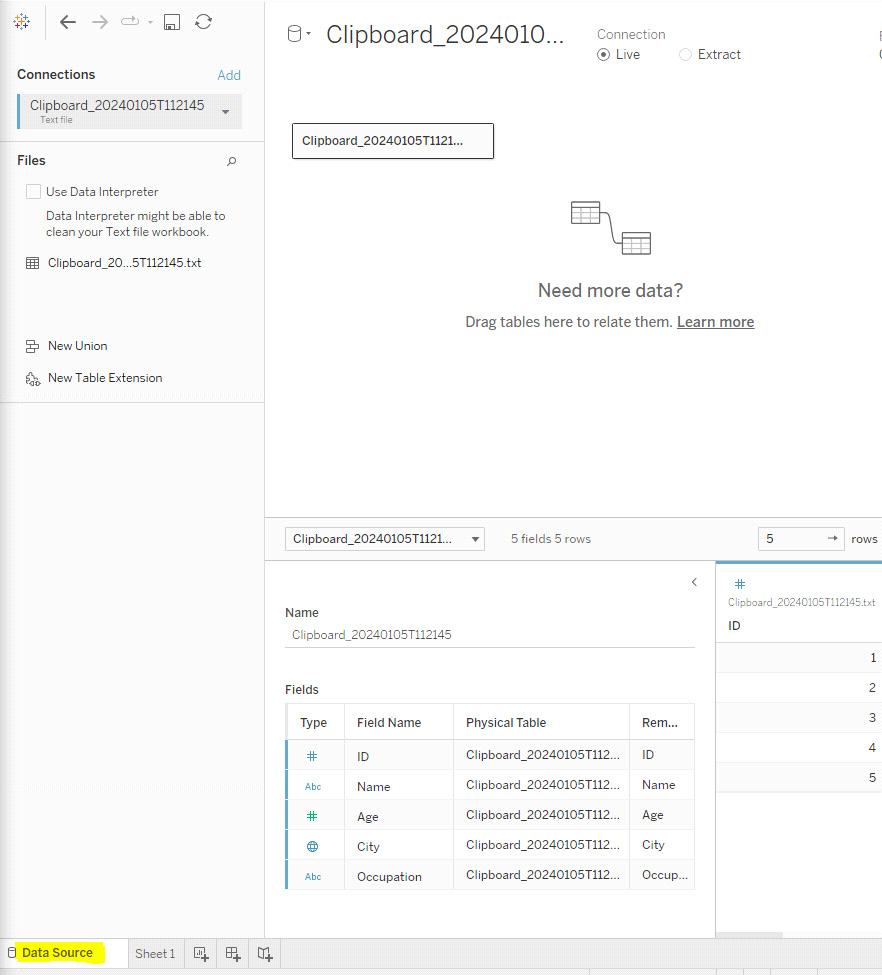 Figure 1.5: The Data Source tab