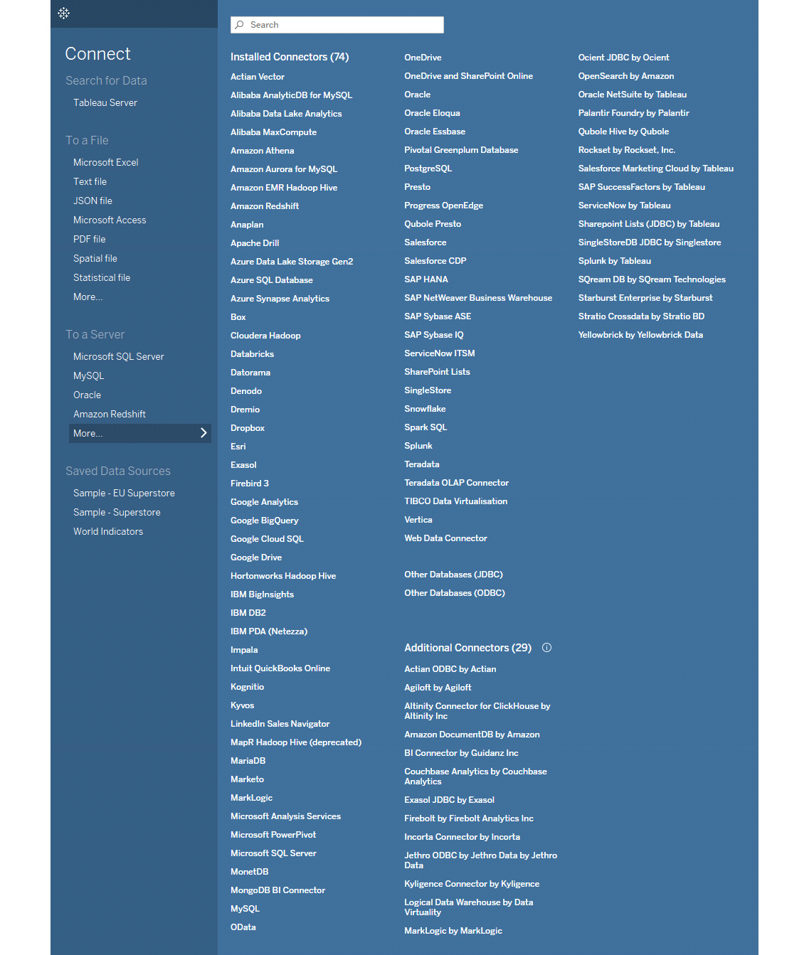 Figure 1.14: Tableau Server connection options