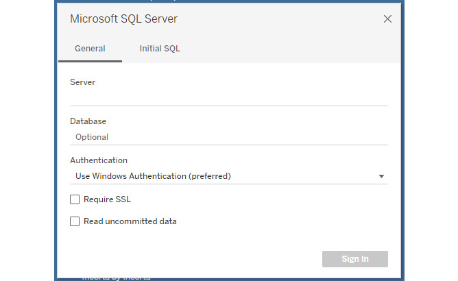 Figure 1.15: Credentials section to SQL Server