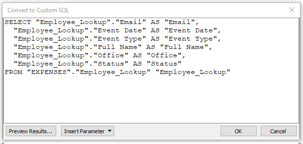 Figure 1.19: Example of an Employee Lookup Custom SQL