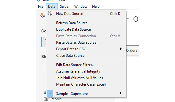 Figure 1.24: Data tab options