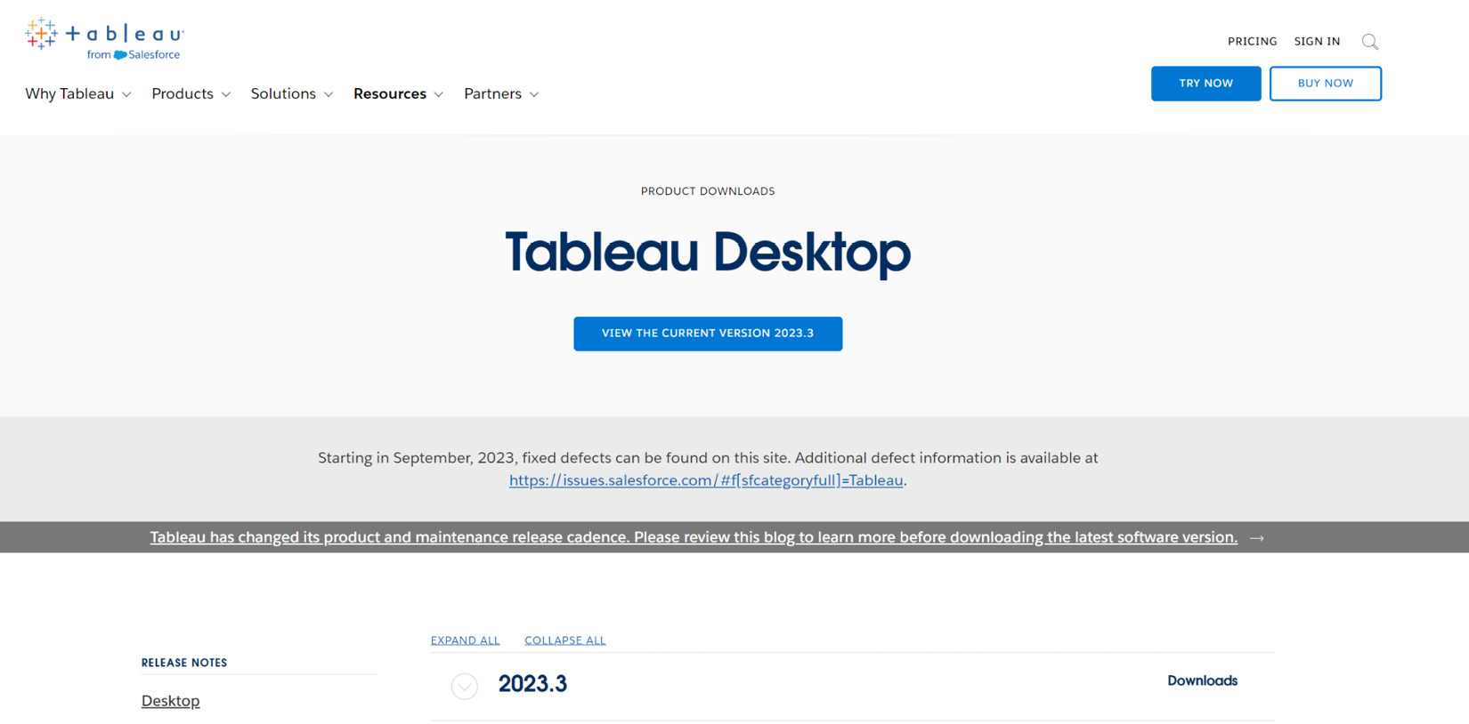 	Figure 0.3: The Tableau Desktop released versions page