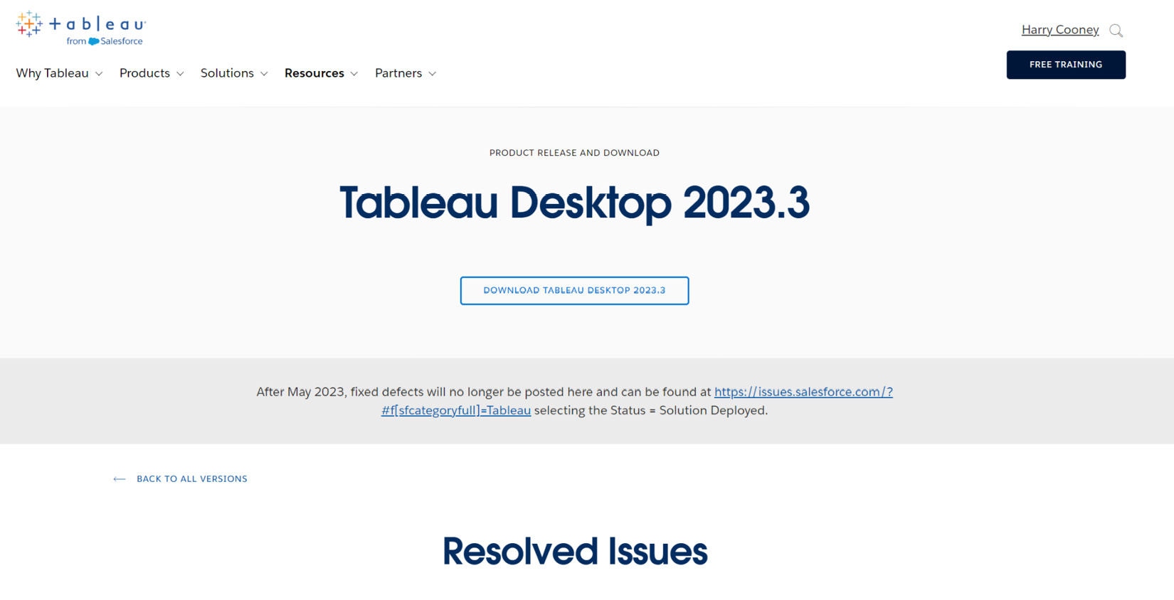 Figure 0.4: Most recent Tableau version download page