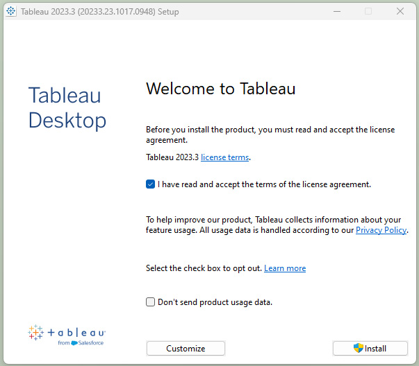 Figure 0.6: The Tableau Desktop Windows installation wizard