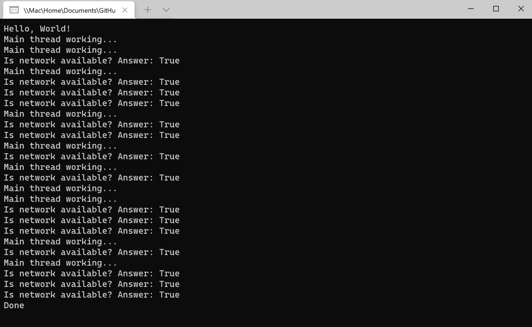 Figure 1.4 – Canceling a thread in the console application
