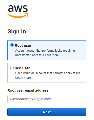 Figure 1.1 – AWS console initial sign-in