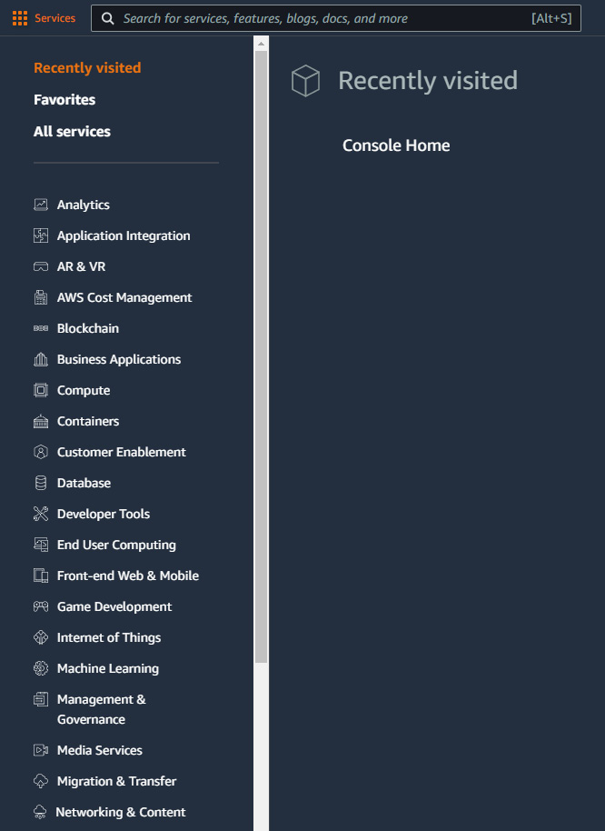 Figure 1.3 – AWS Console Home Services list