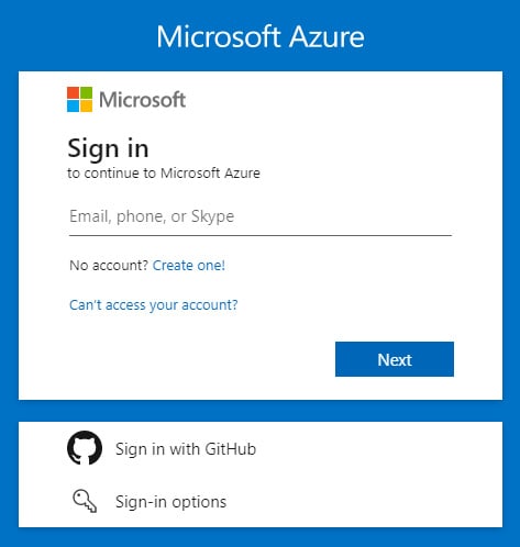 Figure 1.6 – Microsoft Azure initial sign-in