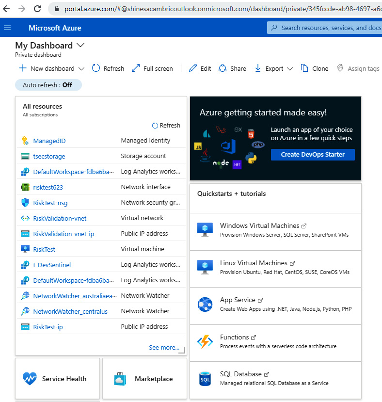 Figure 1.10 – Microsoft Azure portal personal dashboard