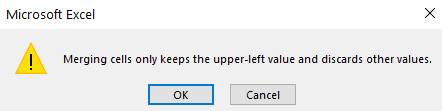 Figure 1.13 – Merged cells error prompt 
