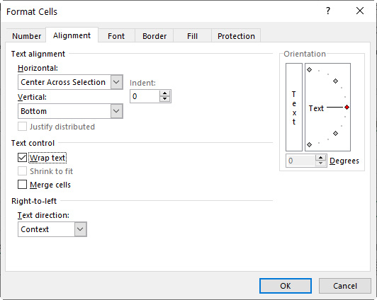 Figure 1.15 – Center Across Selection
