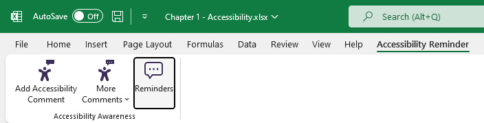 Figure 1.22 – Accessibility Reminder Ribbon tab
