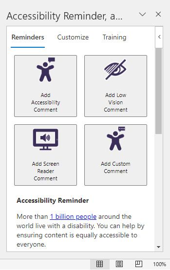 Figure 1.23 – Accessibility Reminder task pane
