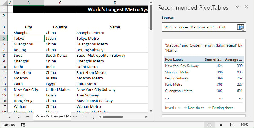 Figure 1.7 – Recommended PivotTables task pane
