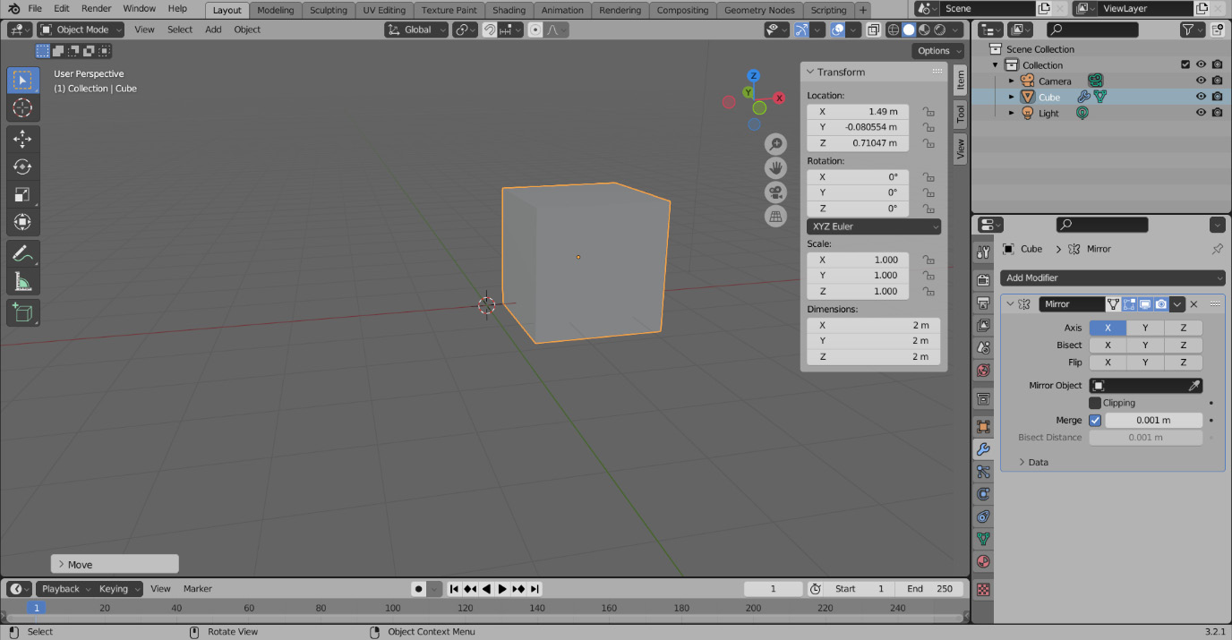 Figure 1.24 – The translated cube in Object Mode