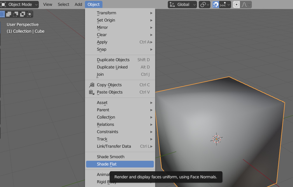 Figure 7.3 – The Object tab with smooth and flat shading options