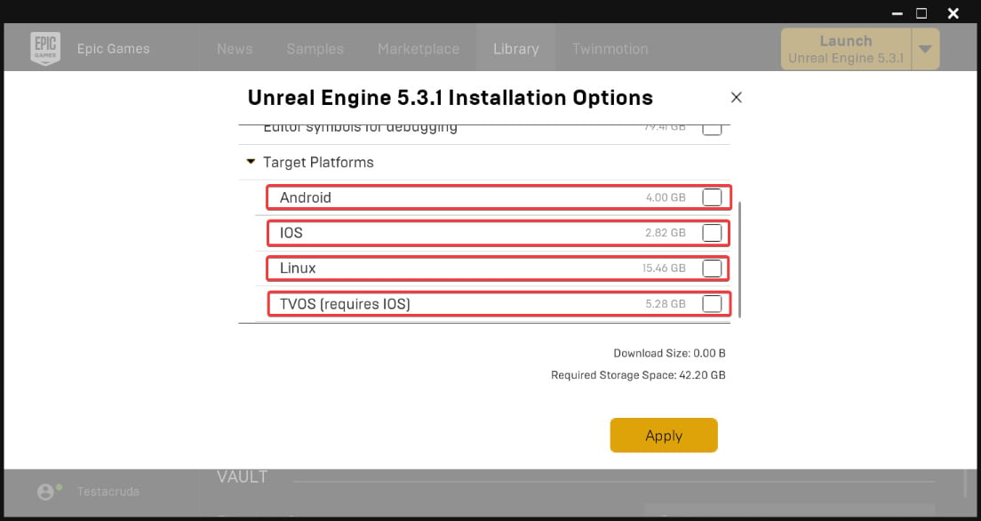 Figure 1.9 – Engine version installation options menu