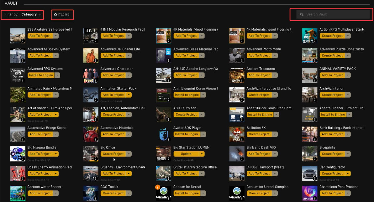 Figure 1.15 – The Unreal Engine vault is filled with hundreds of assets acquired on the Marketplace