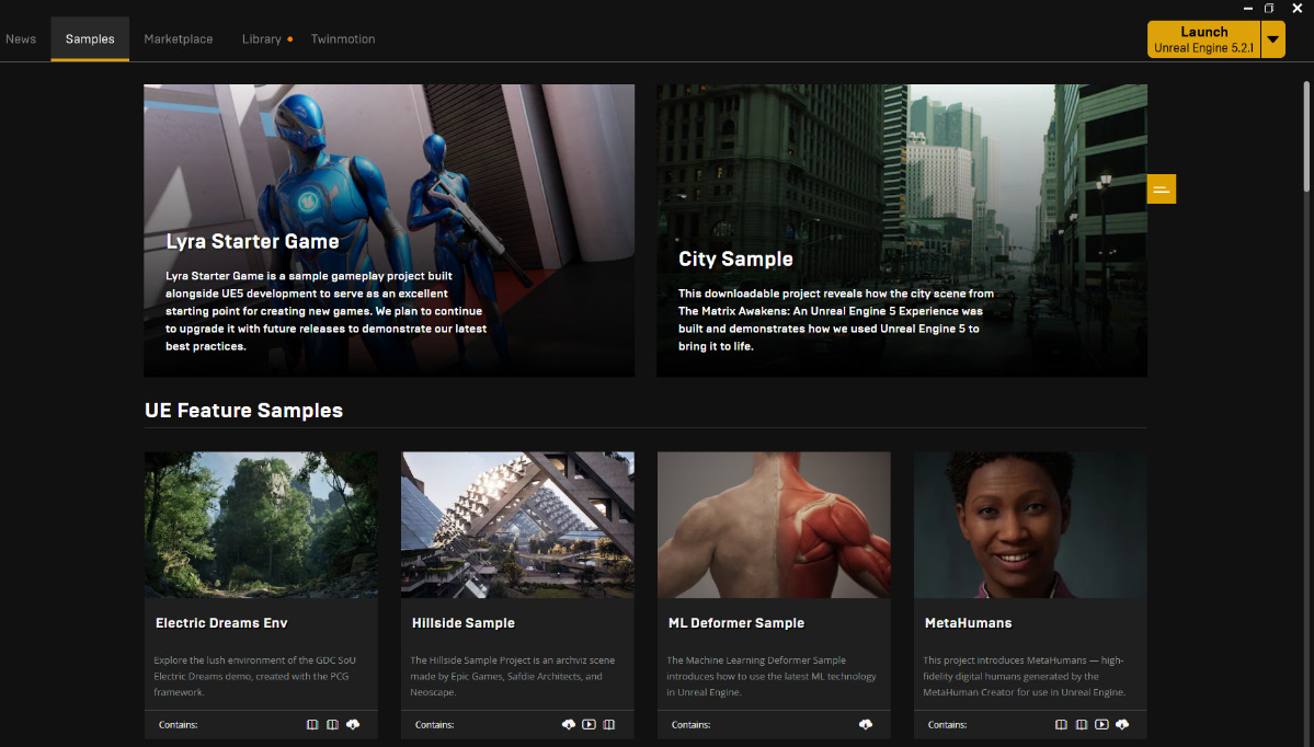 Figure 1.20 – The Epic Games Launcher Samples tab