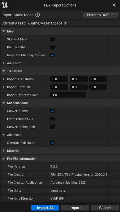 Figure 4.6 – The Static Mesh Import Options menu