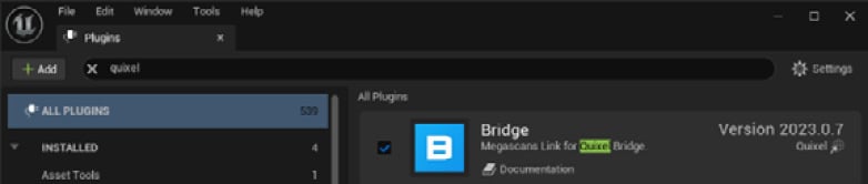 Figure 8.2 – The Quixel Bridge plugin inside the Plugins window