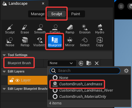 Figure 10.15 – Adding a Landmass custom brush