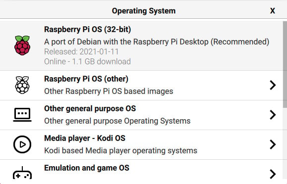 Figure 1.21 – All the available OS options
