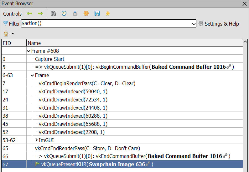 Figure 1.3 – The list of Vulkan API calls for the captured frame