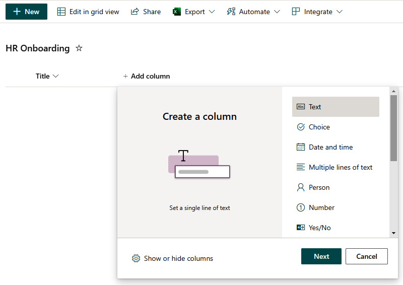 Figure 4.10 - Adding a site column