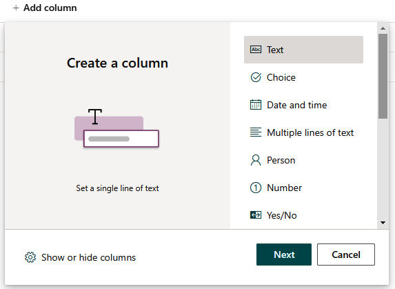 Figure 5.13 - Creating a column