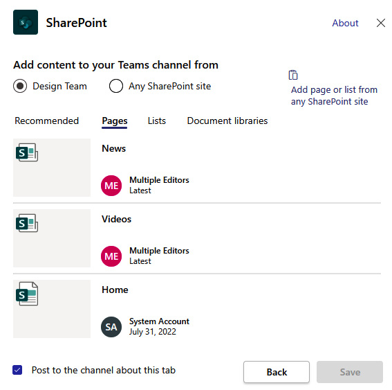 Figure 6.20 - SharePoint tab in Teams