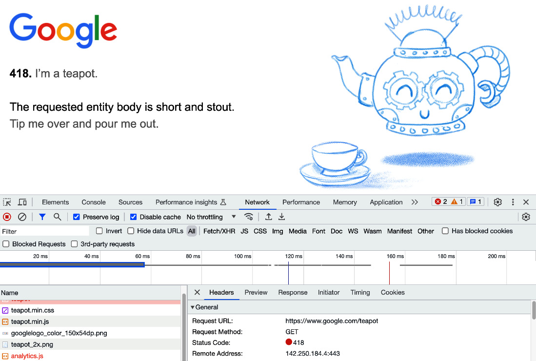 Figure 9.8 – Web browser screenshot of google.com/teapot