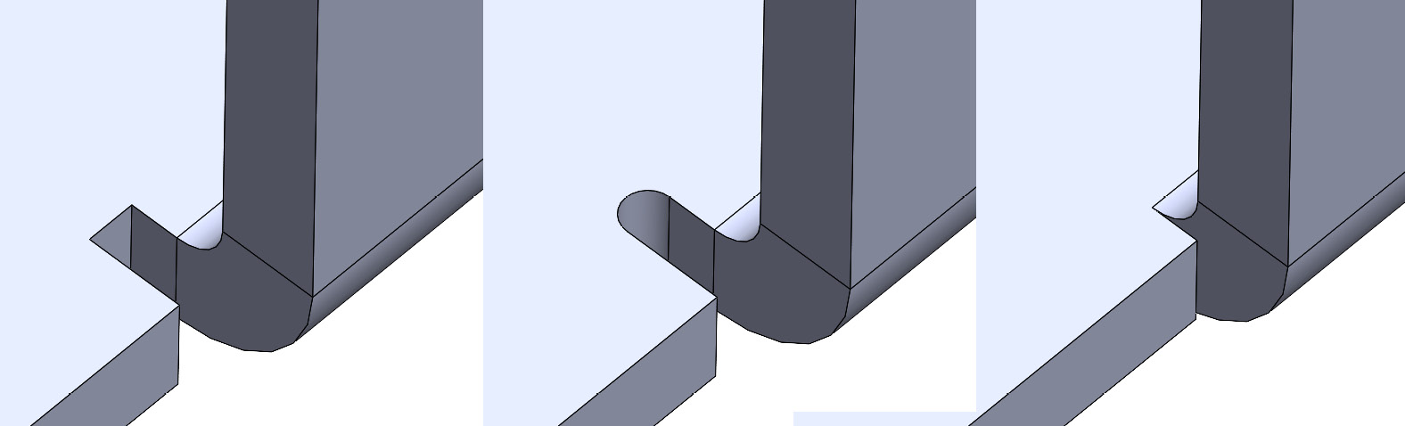 Figure 1.16: Auto Relief examples; left to right: Rectangular, Obround, Tear