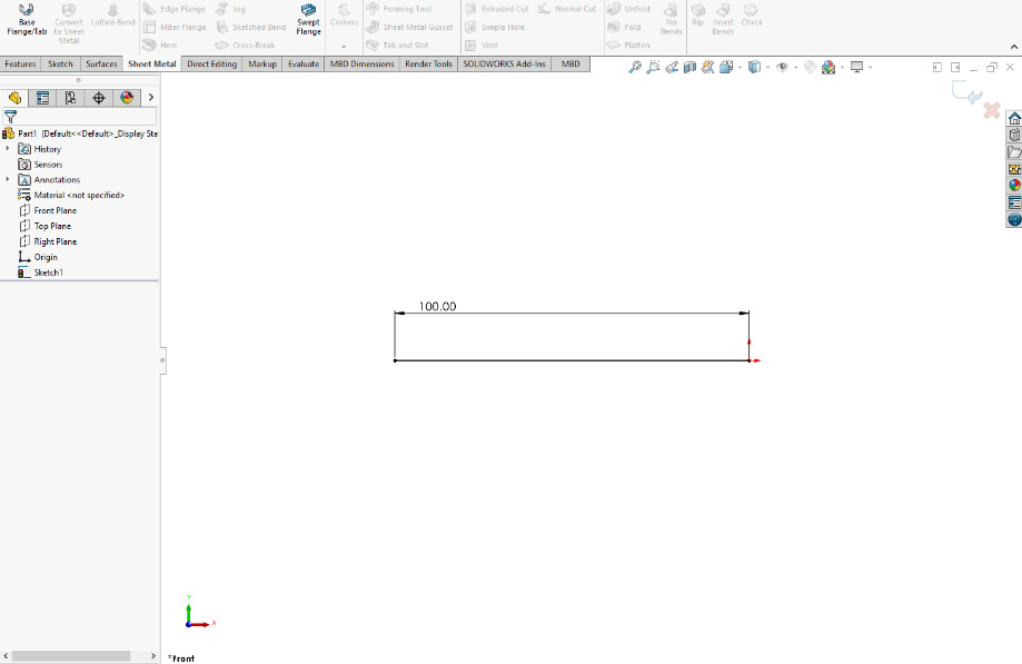 Figure 1.19: Using a single-line sketch to create a Single Open Contour Base Flange
