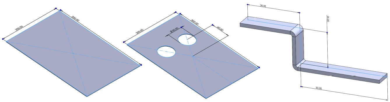 Figure 1.24: Types of Base Flange; left to right: Single Closed Profile, Multiple Contained Closed, Single Open Contour
