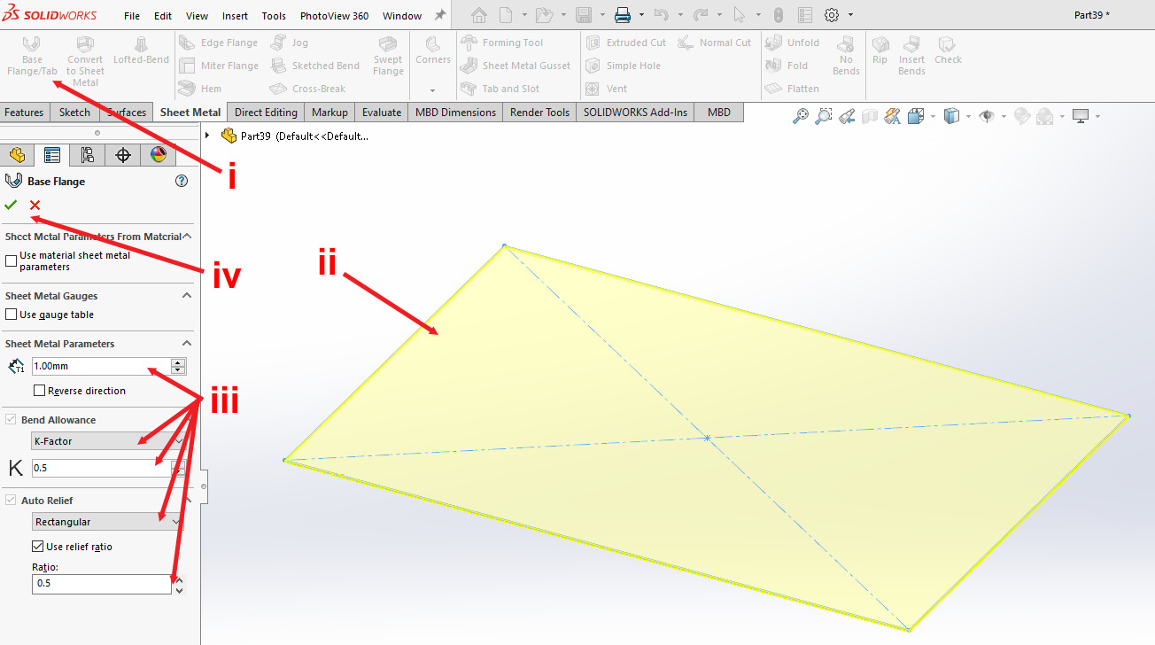 Figure 1.6: Creating a Base Flange feature
