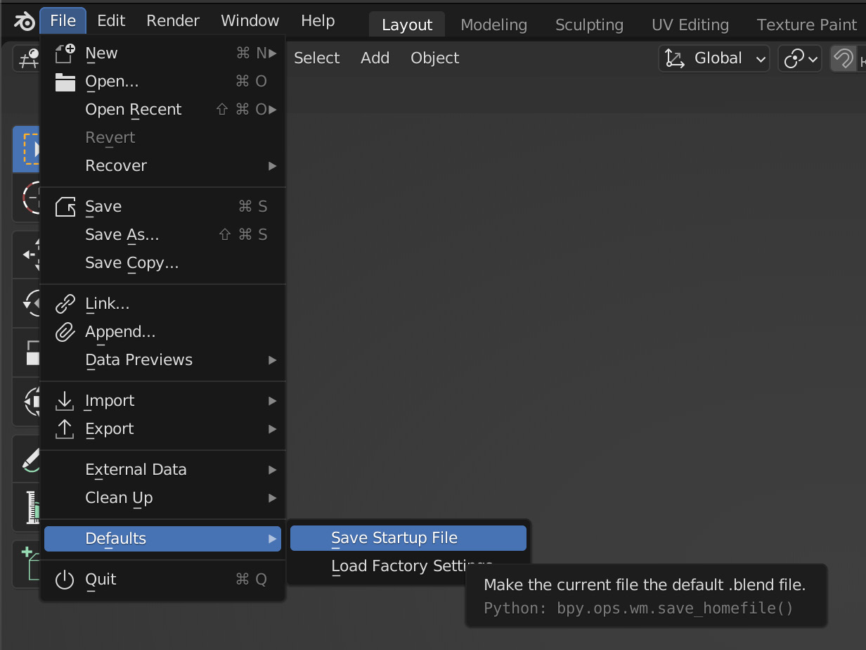 Figure 1.20 – The Save Startup File menu