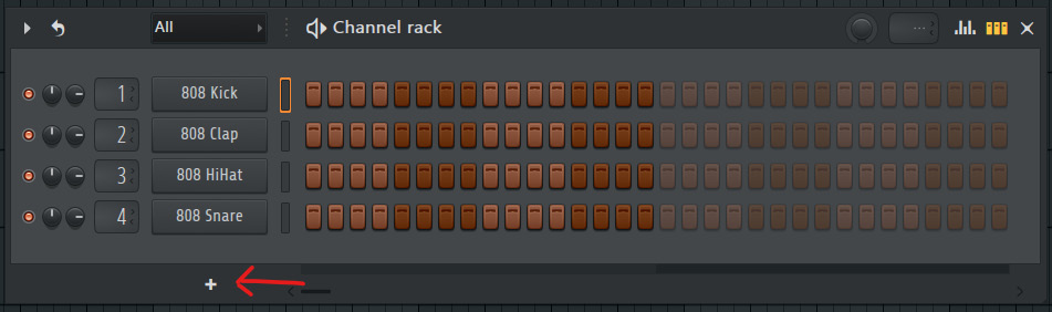 Figure 2.1: The + button in the Channel rack window