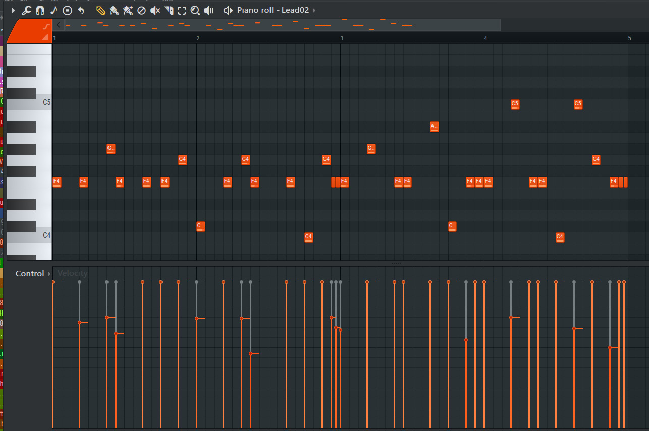 Figure 2.5: The velocity of your notes in the Piano roll