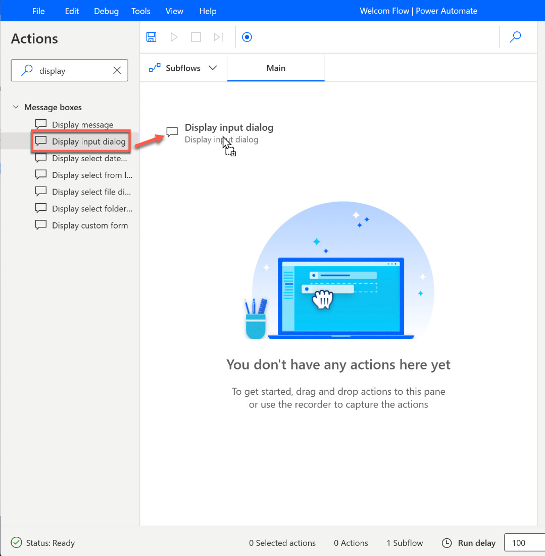 Figure 2.10 – Dragging an action onto the canvas