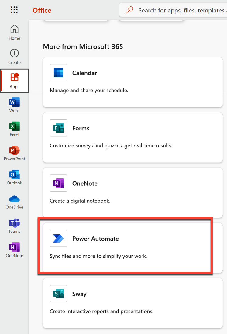 Figure 2.1 – Microsoft Office home page with additional apps