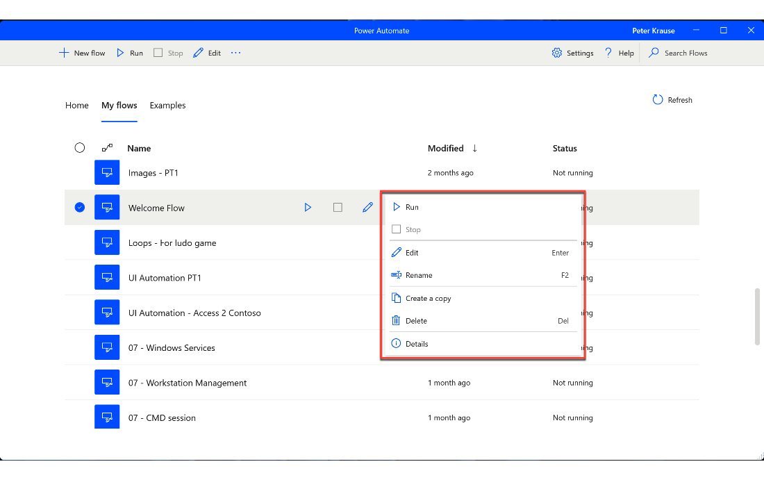 Figure 2.21 – Flow list context menu