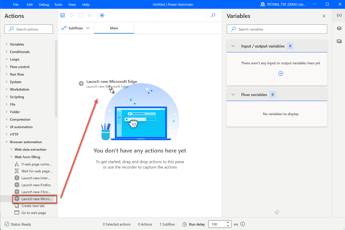 Figure 2.24 – Dragging the ﻿browser action onto the canvas