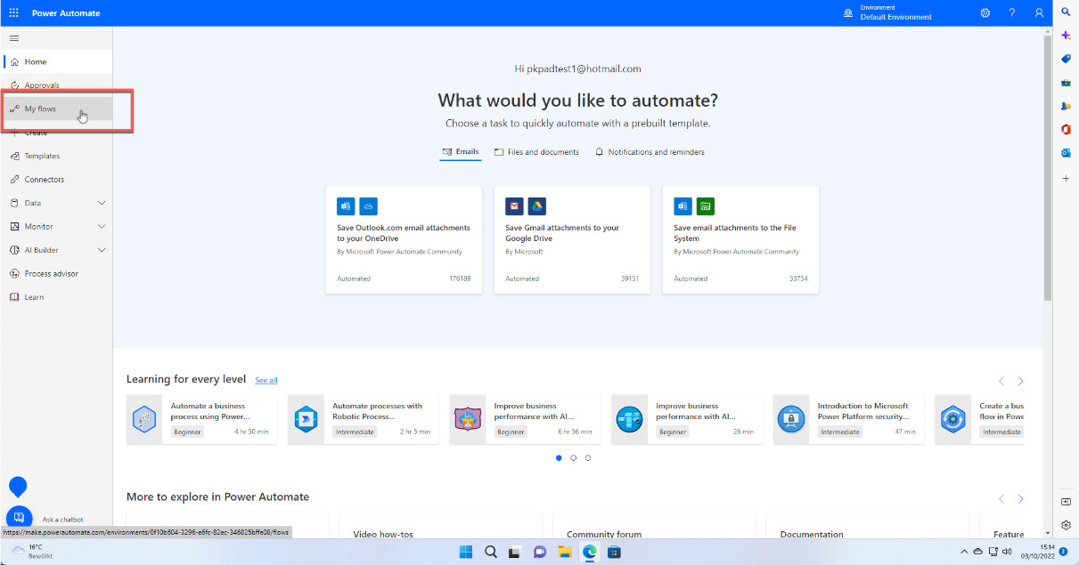 Figure 2.2 – Accessing My flows in Power Automate