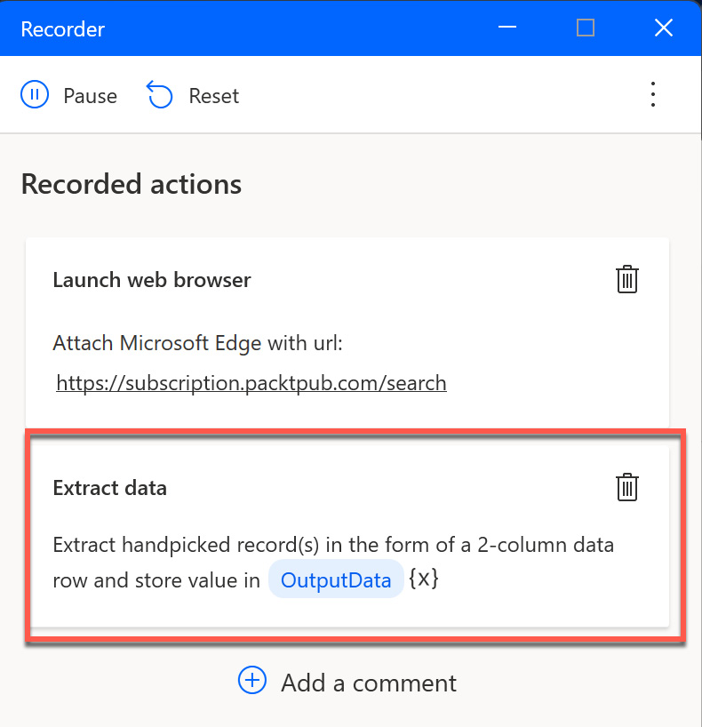 Figure 2.33 – Extracted data in the recorder